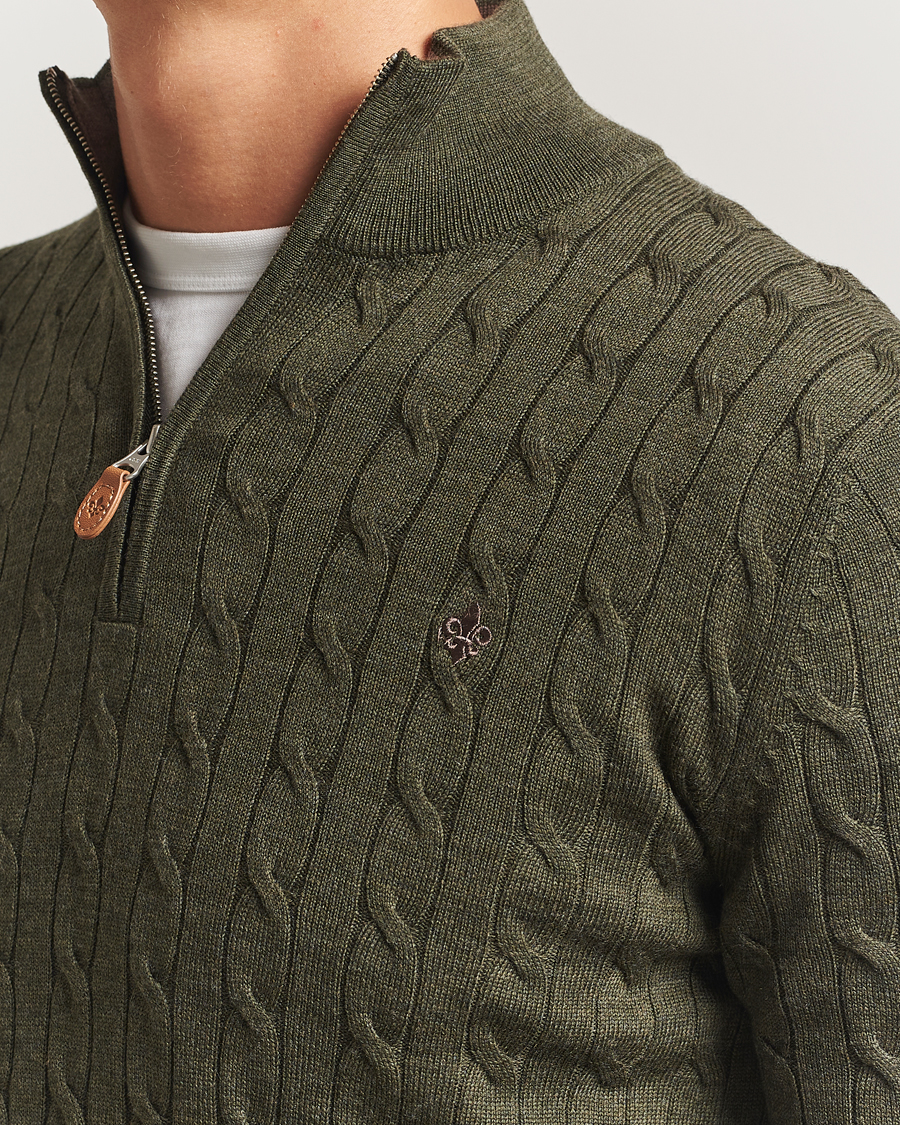 Herren | Pullover | Morris | Merino Cable Half Zip Olive