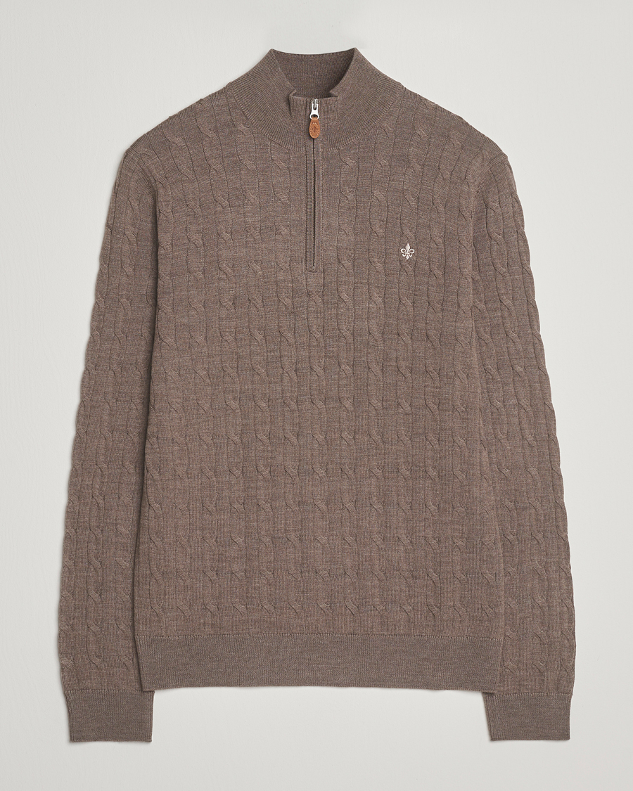 Herren | Pullover | Morris | Merino Cable Half Zip Light Brown