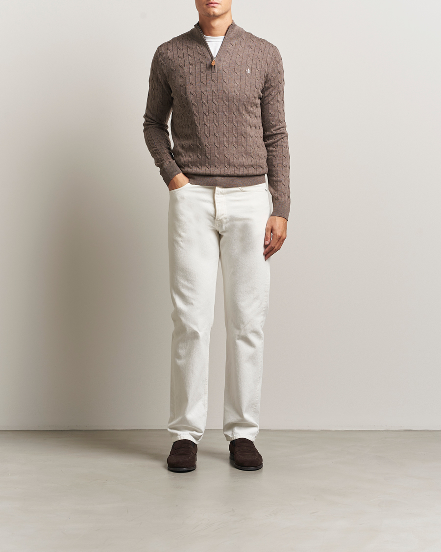 Herren | Pullover | Morris | Merino Cable Half Zip Light Brown