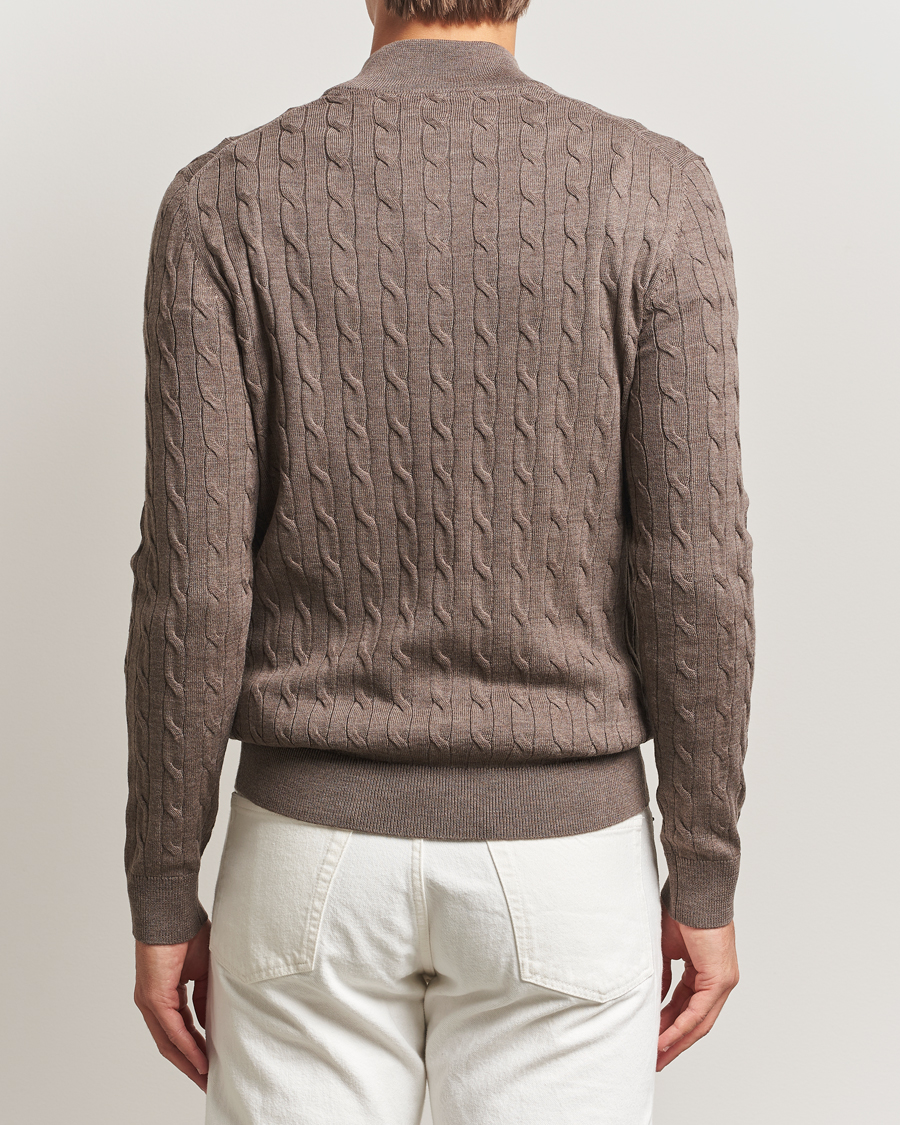 Herren | Pullover | Morris | Merino Cable Half Zip Light Brown