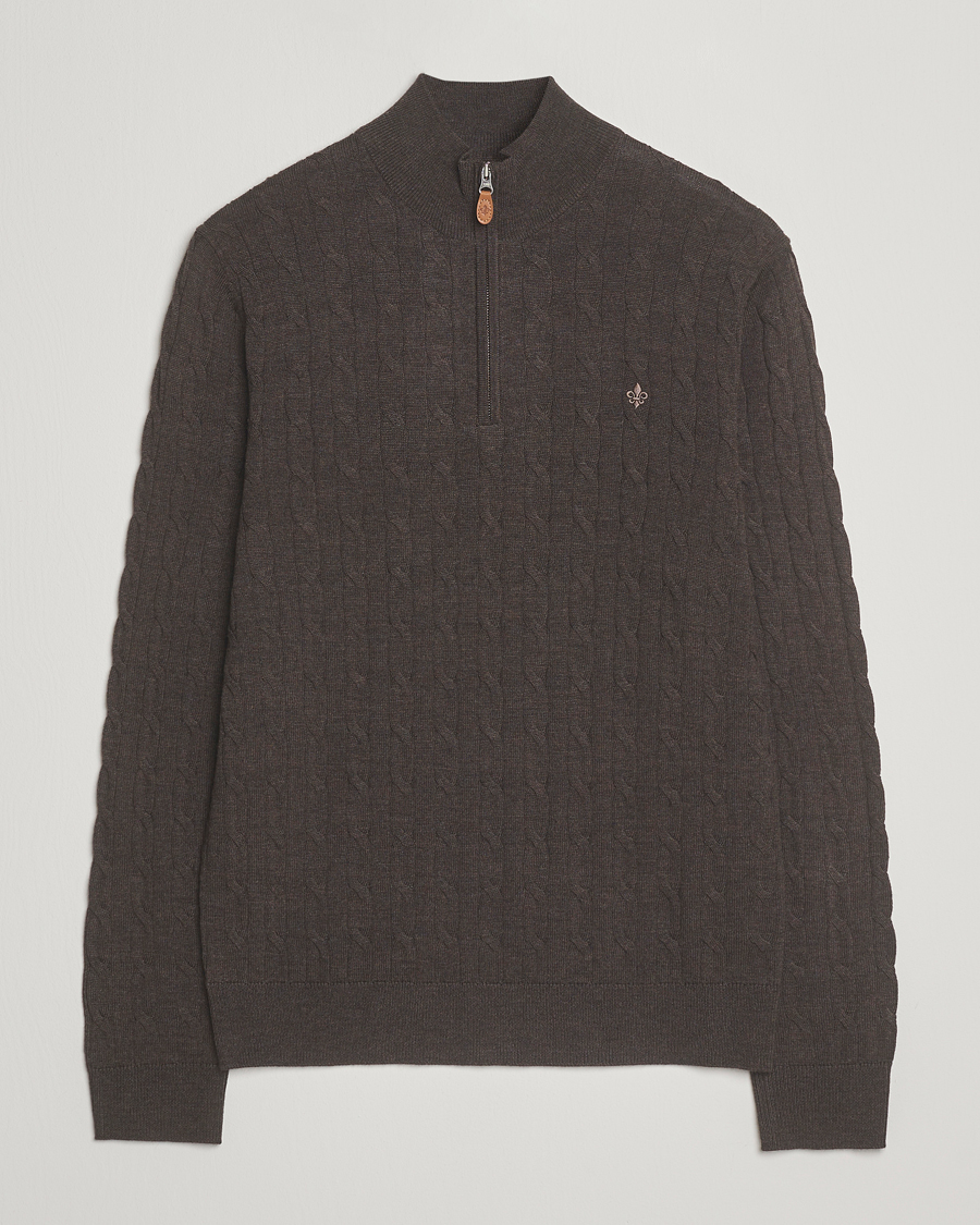 Herren | Pullover | Morris | Merino Cable Half Zip Dark Brown