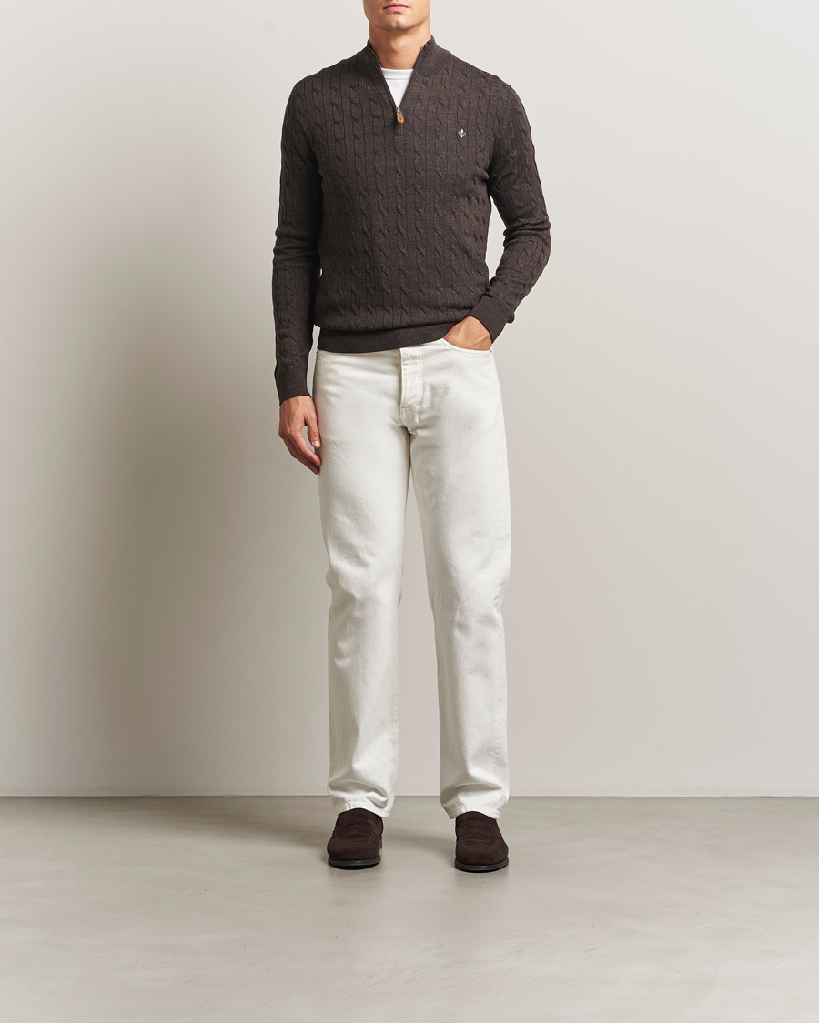 Herren | Pullover | Morris | Merino Cable Half Zip Dark Brown