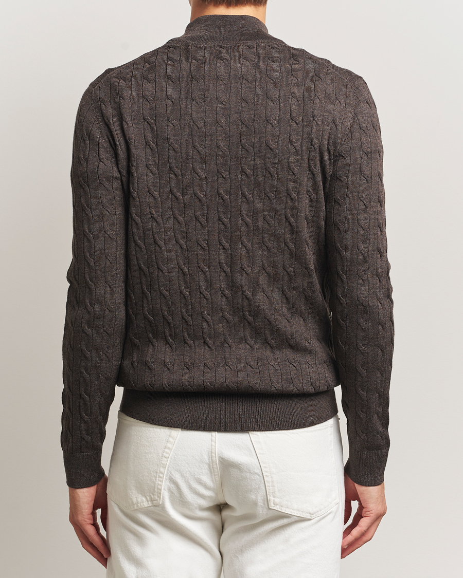 Herren | Pullover | Morris | Merino Cable Half Zip Dark Brown