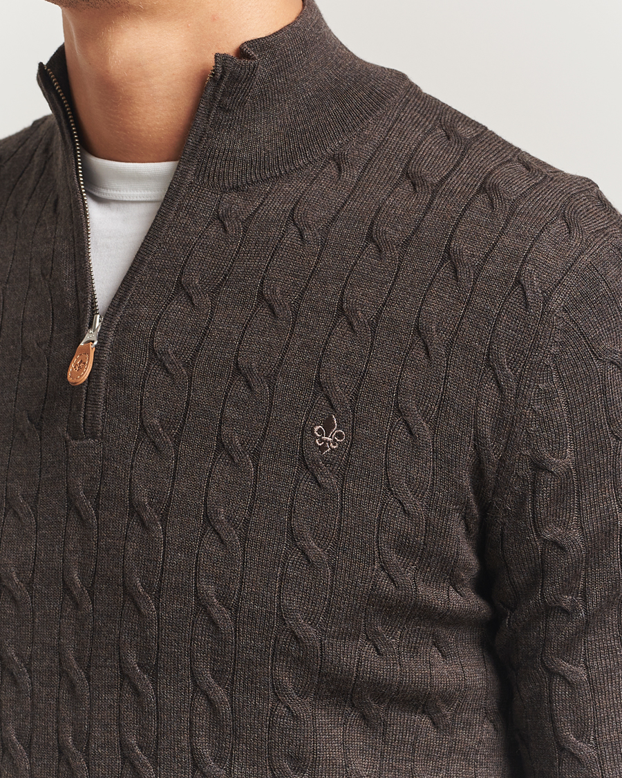 Herren | Pullover | Morris | Merino Cable Half Zip Dark Brown