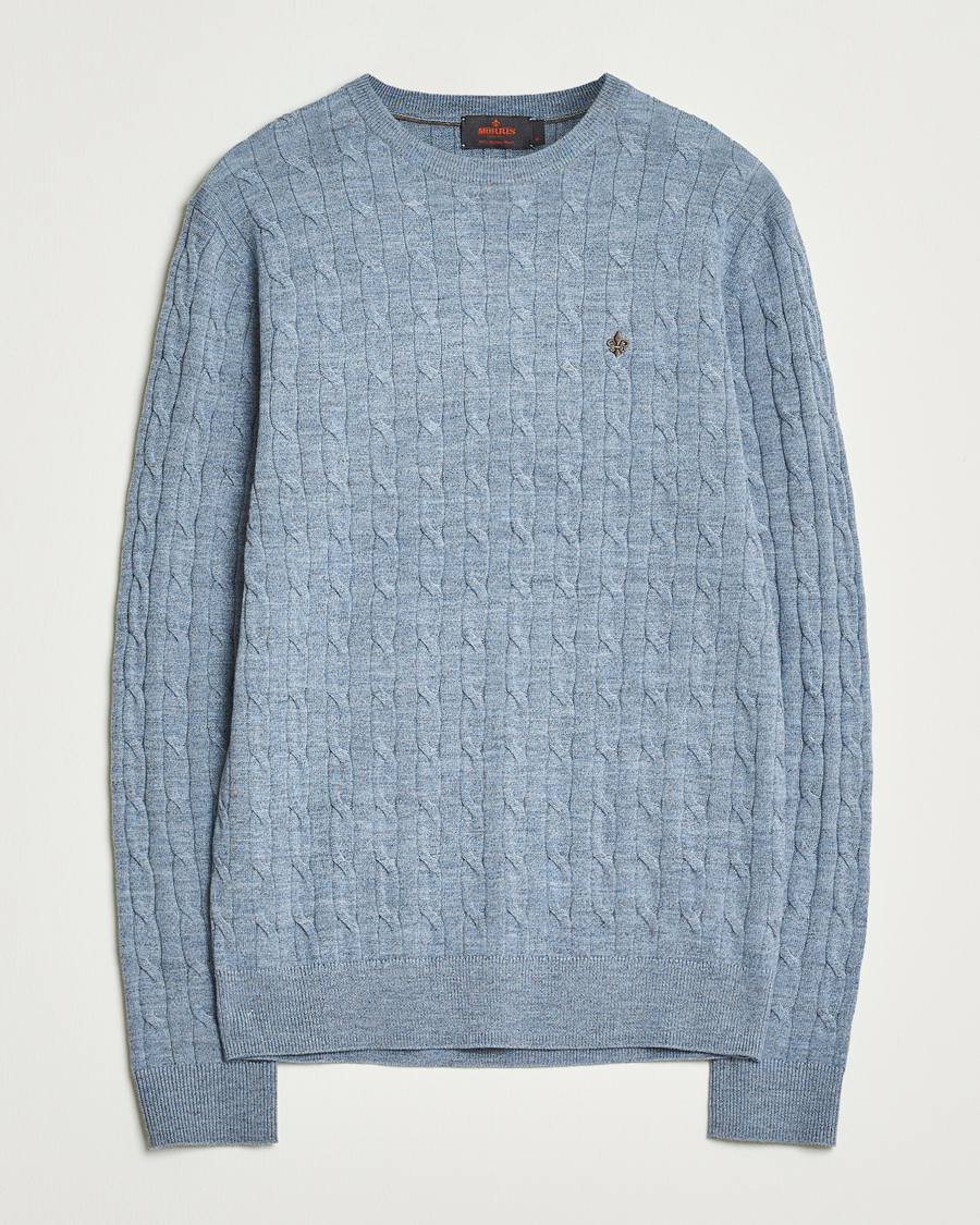 Herren | Pullover | Morris | Merino Cable O-Neck Light Blue