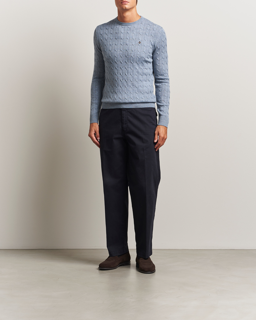 Herren | Pullover | Morris | Merino Cable O-Neck Light Blue