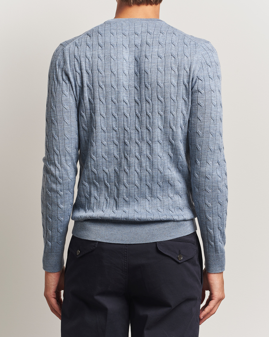 Herren | Pullover | Morris | Merino Cable O-Neck Light Blue