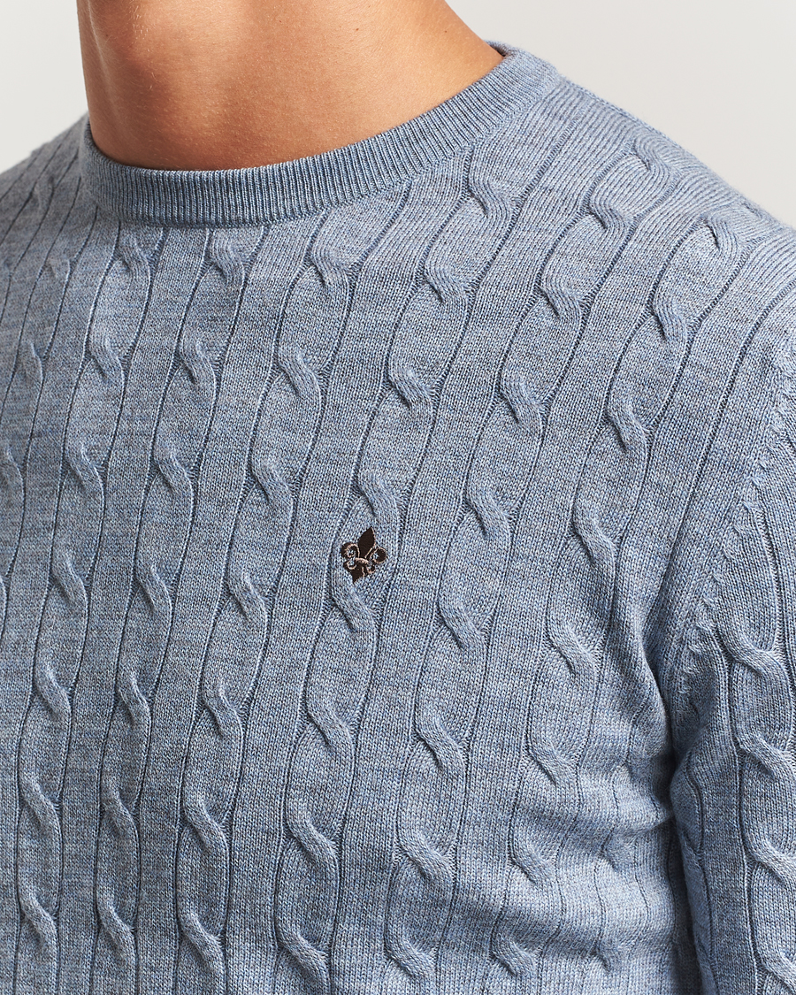 Herren | Pullover | Morris | Merino Cable O-Neck Light Blue