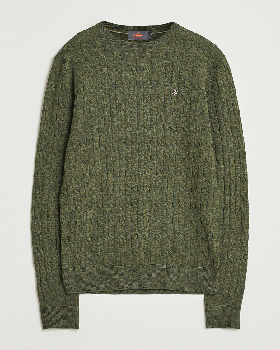 Herren | Pullover | Morris | Merino Cable O-Neck Olive