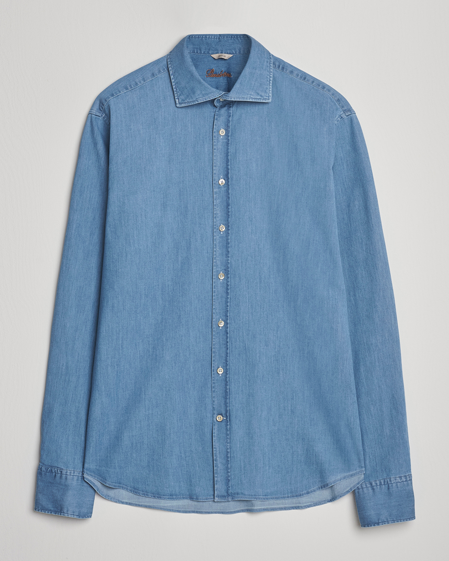 Herren | Hemden | Stenströms | Regular Fit Garment Washed Shirt Light Denim