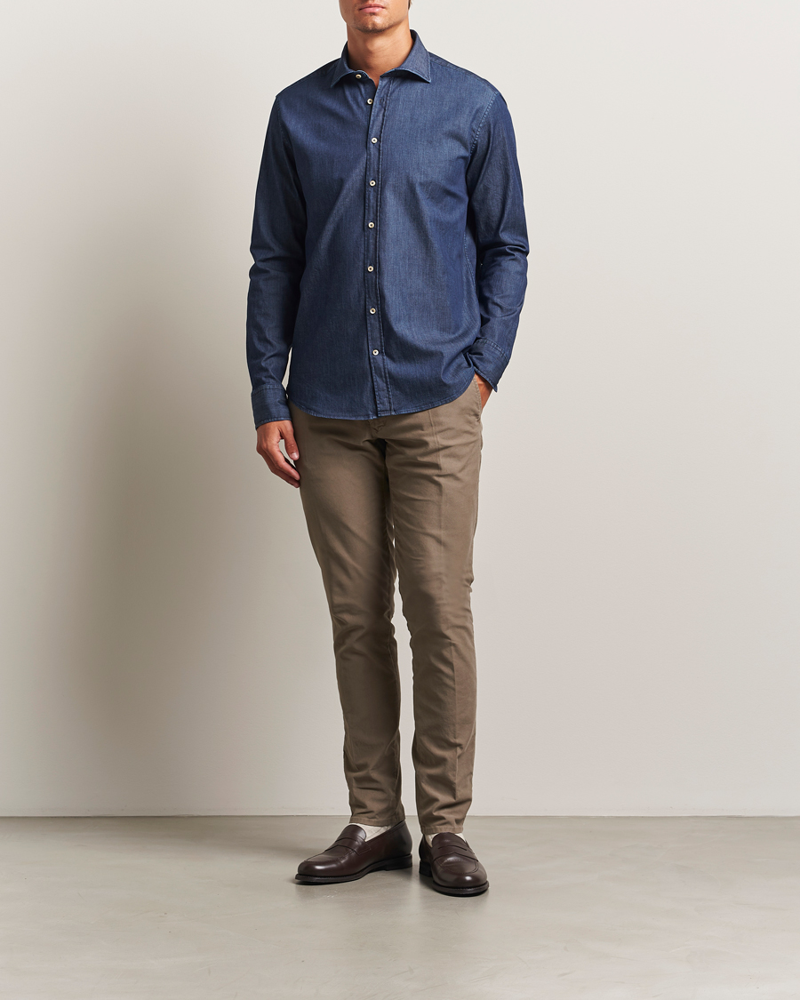 Herren | Hemden | Stenströms | Regular Fit Garment Washed Shirt Dark Denim