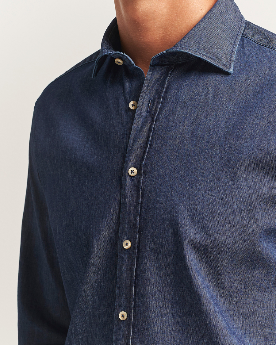 Herren | Hemden | Stenströms | Regular Fit Garment Washed Shirt Dark Denim