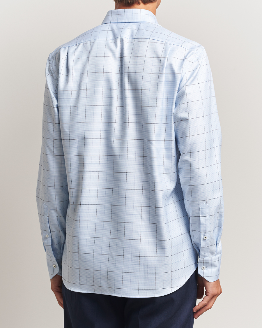 Herren | Hemden | Stenströms | Regular Fit Cut Away Windowpane Shirt Blue
