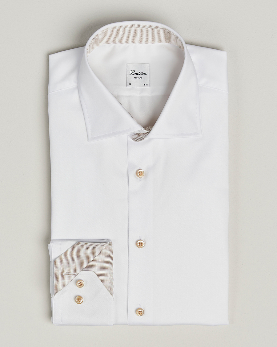 Herren | Hemden | Stenströms | Regular Fit Contrast Cotton Shirt White