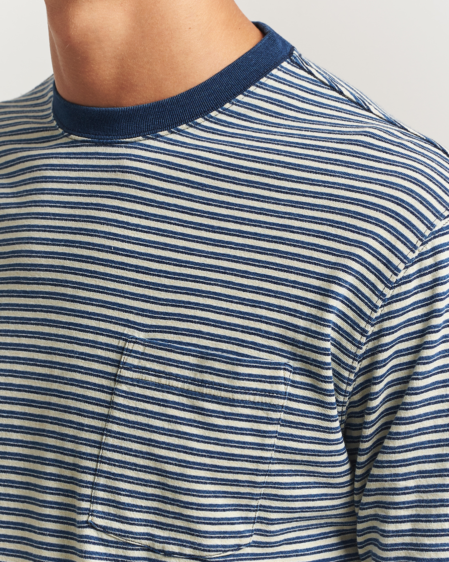 Herren | T-Shirts | BEAMS PLUS | Indigo Stripe Long Sleeve T-Shirt White/Navy