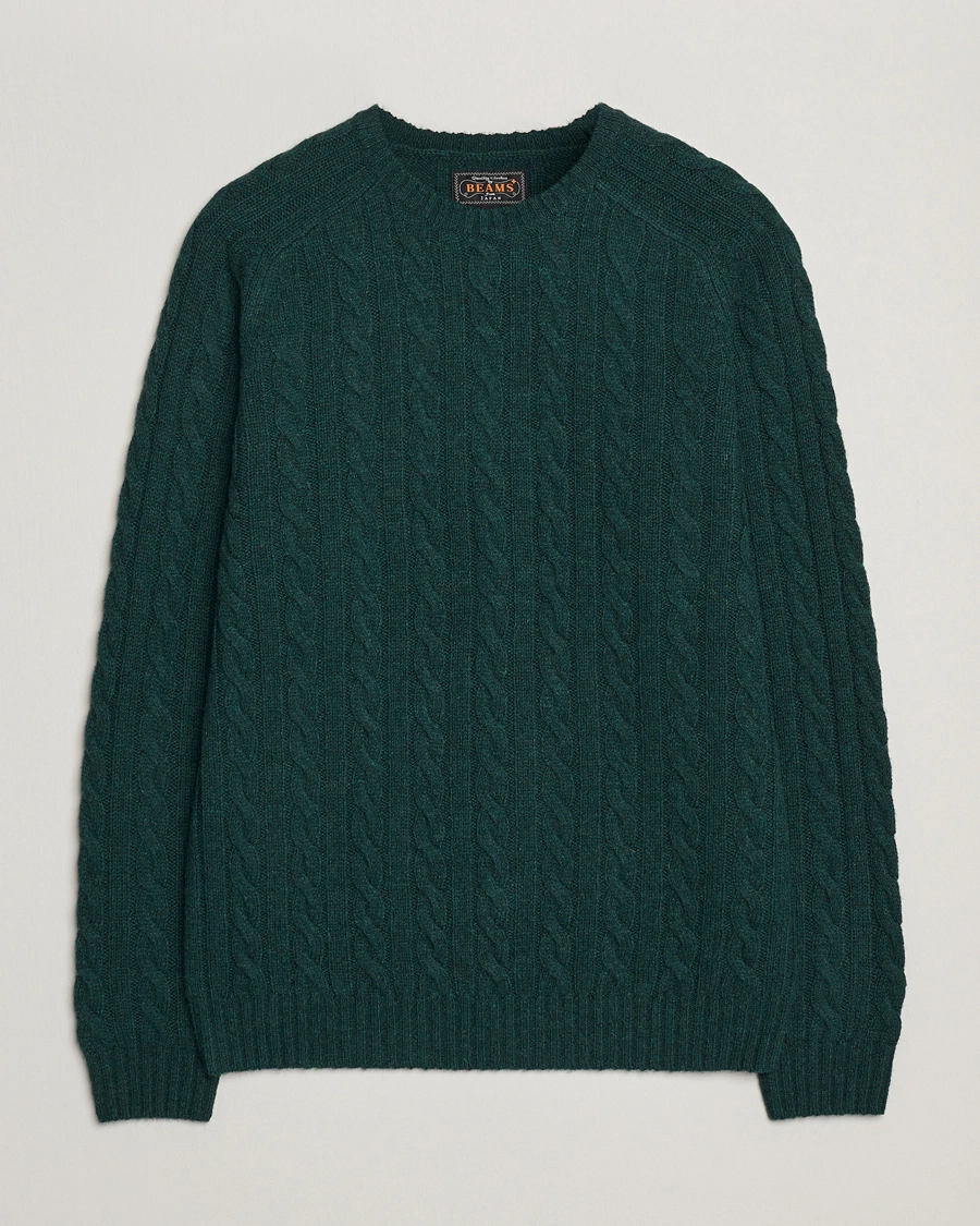 Herren | Pullover | BEAMS PLUS | Cable Crew Neck Sweater Bottle Green