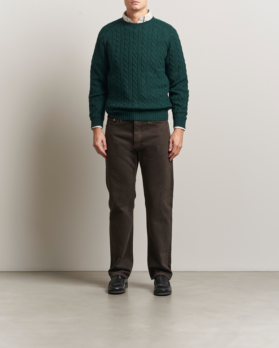Herren | Pullover | BEAMS PLUS | Cable Crew Neck Sweater Bottle Green