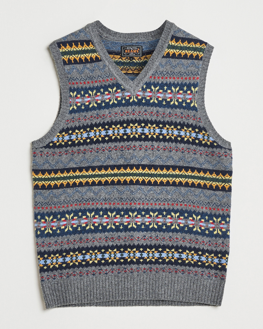 Herren | Pullover | BEAMS PLUS | Fairisle Knit Vest Grey