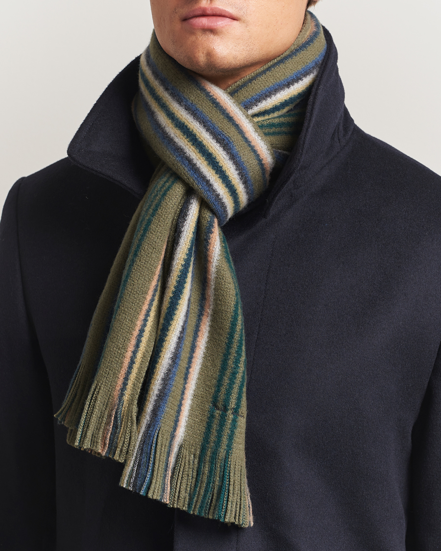 Herren | Paul Smith Merino Wool Striped Scarf Green Multi | Paul Smith | Merino Wool Striped Scarf Green Multi