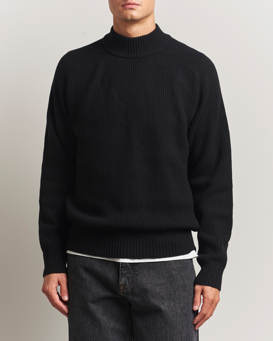 Herren | Pullover | Filippa K | Ribbed Wool Mockneck Sweater Black