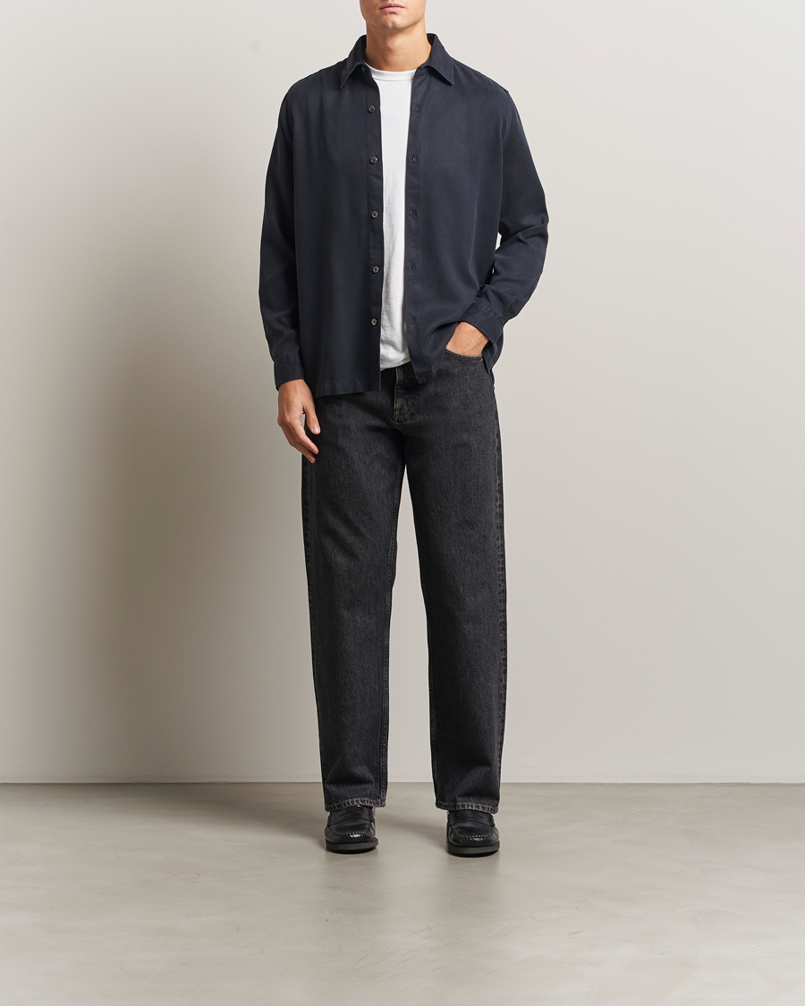 Herren | Hemden | A Day's March | Clean Cut Lyocell Shirt Navy
