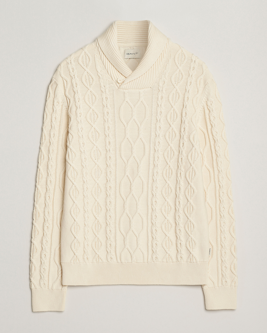 Herren | Pullover | GANT | Cable Shawl Collar Knitted Sweater Cream