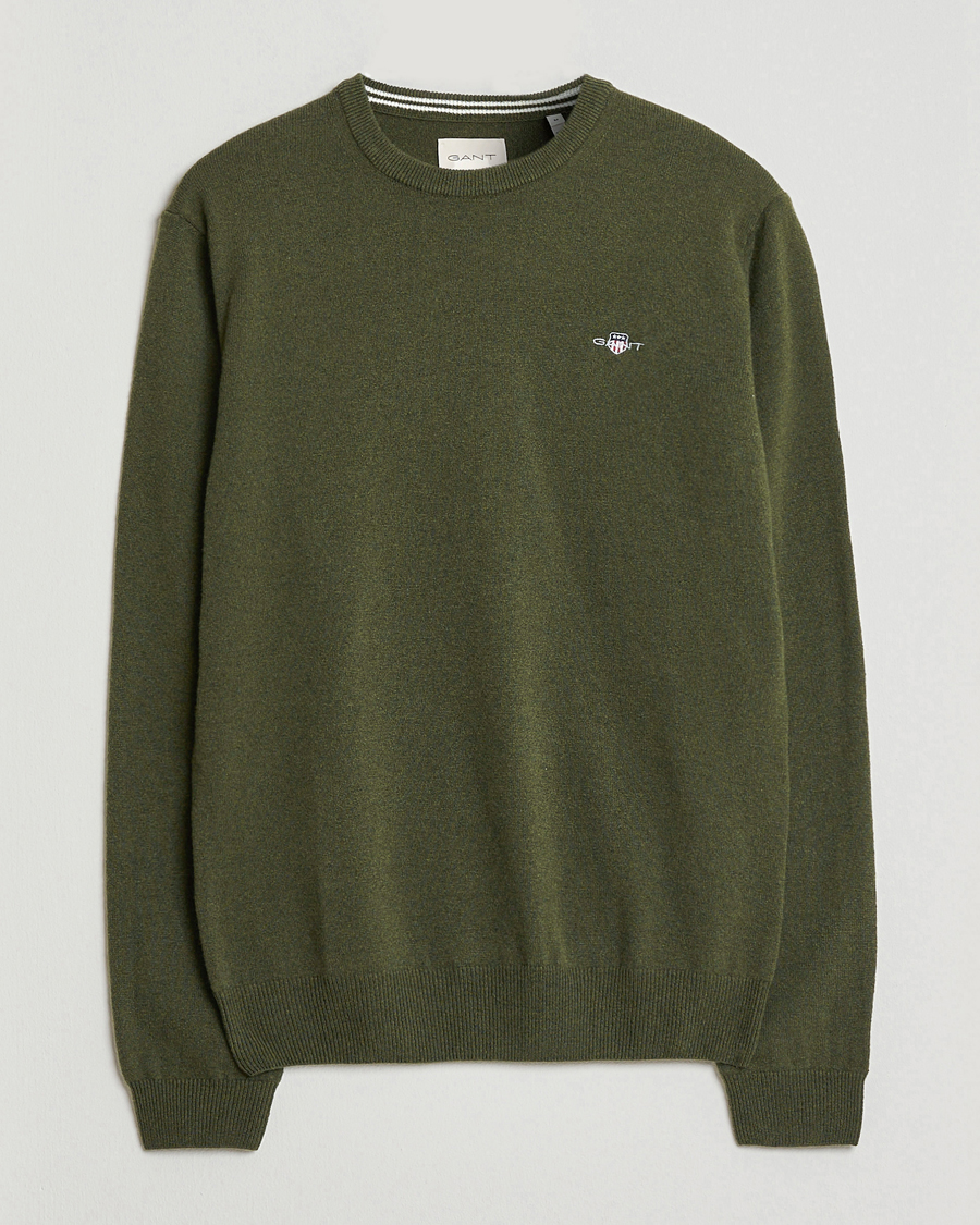 Herren | Pullover | Gant | Superfine Lambswool Crew Neck Khaki Green Melange