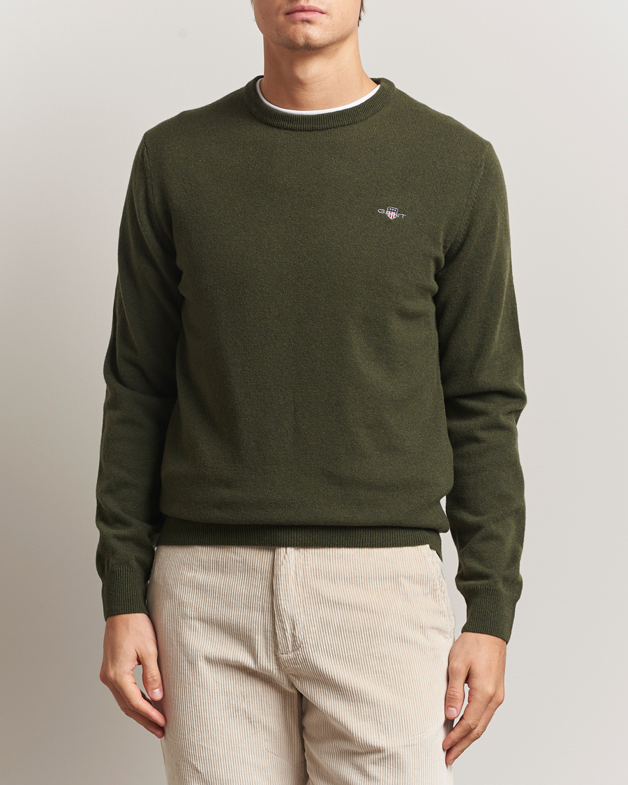 Herren | Pullover | Gant | Superfine Lambswool Crew Neck Khaki Green Melange