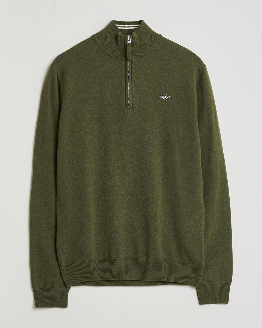Herren | Pullover | Gant | Superfine Lambswool Half Zip Khaki Green Melange