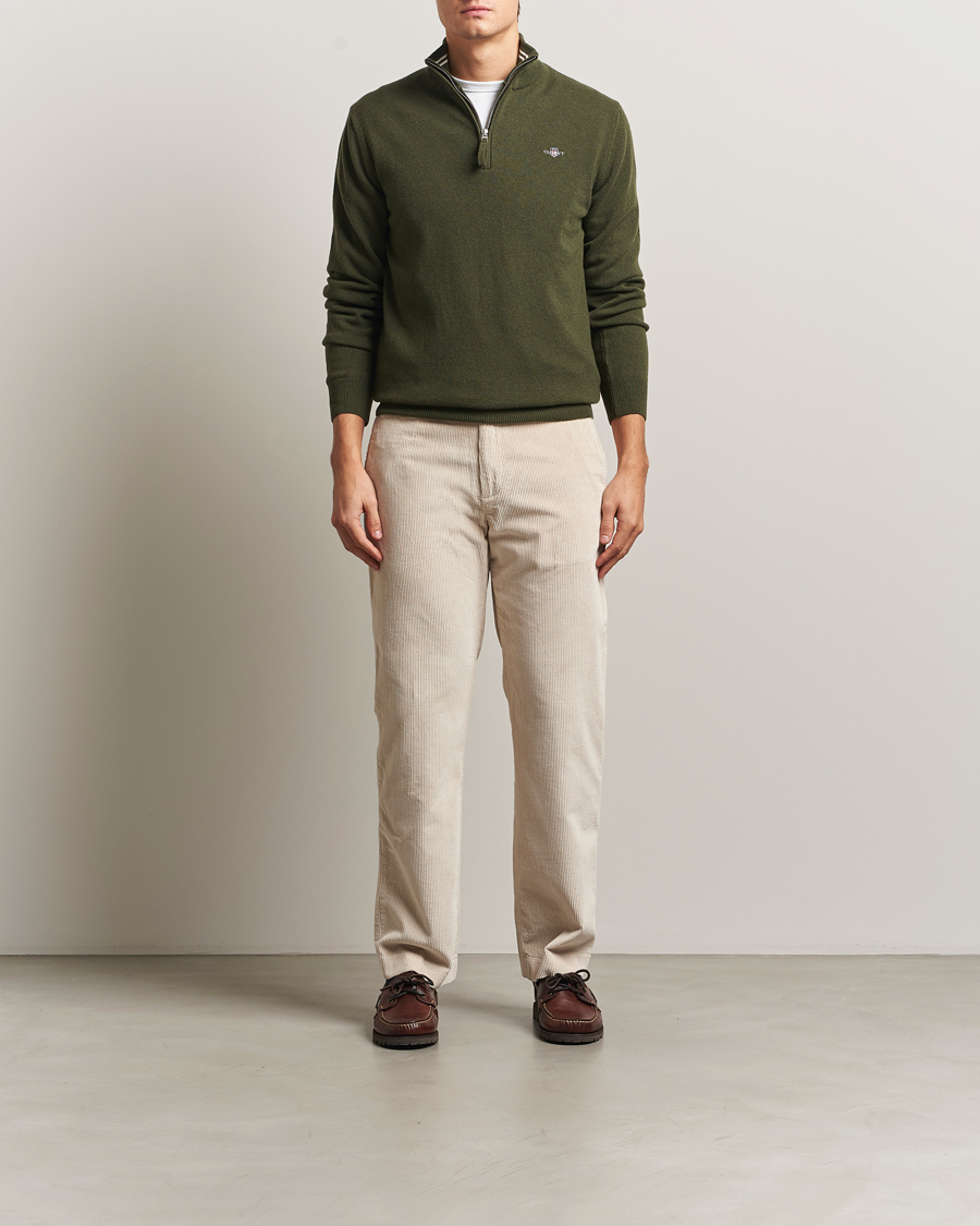 Herren | Pullover | Gant | Superfine Lambswool Half Zip Khaki Green Melange