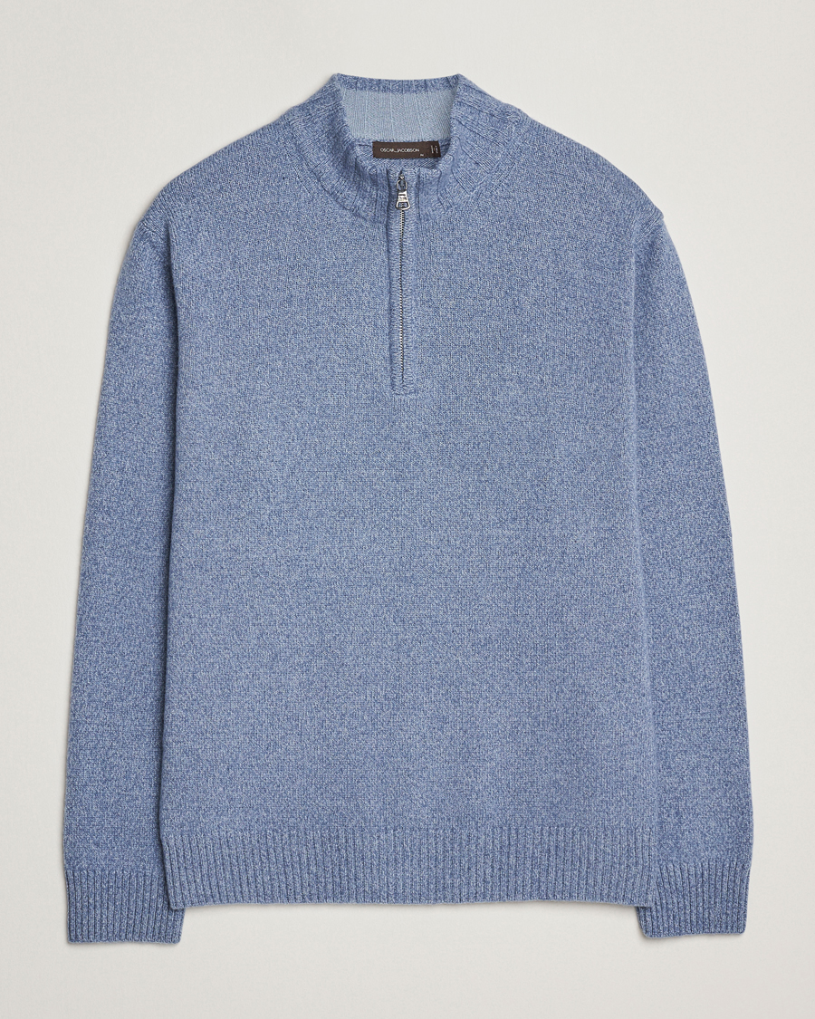Herren | Pullover | Oscar Jacobson | Paul Wool/Cashmere Half-Zip Light Blue