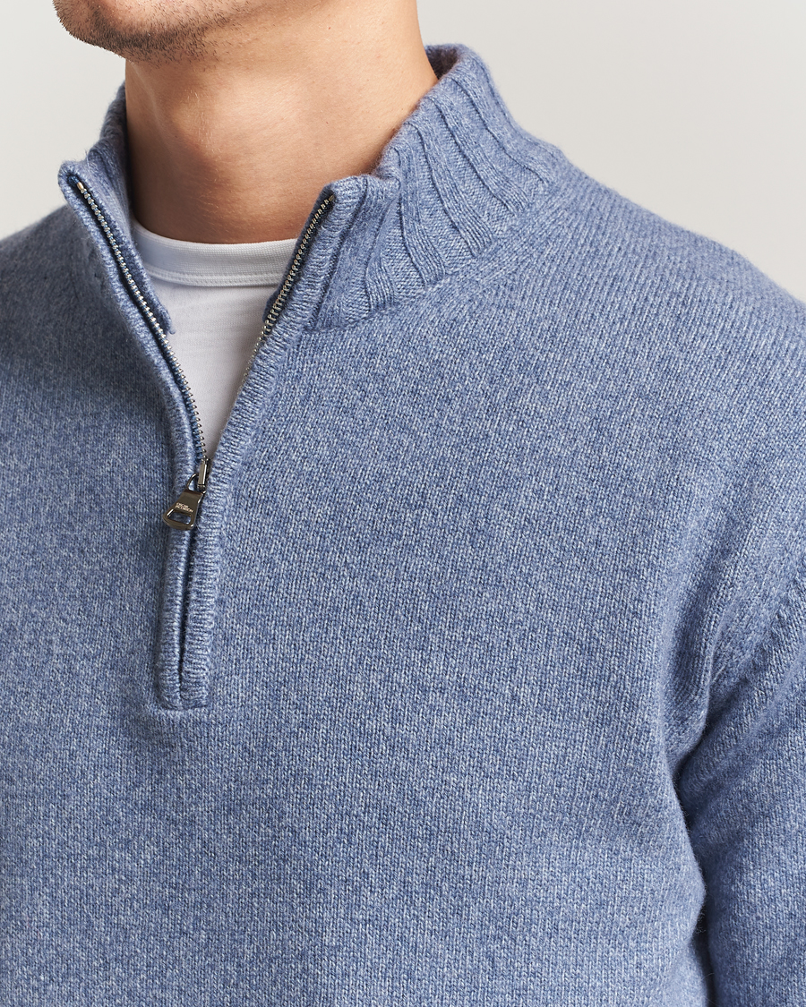 Herren | Pullover | Oscar Jacobson | Paul Wool/Cashmere Half-Zip Light Blue