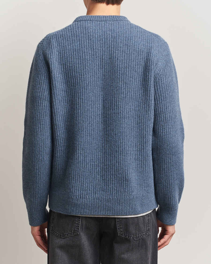 Herren | Pullover | Nudie Jeans | August Wool Rib Knitted Sweater Blue Melange