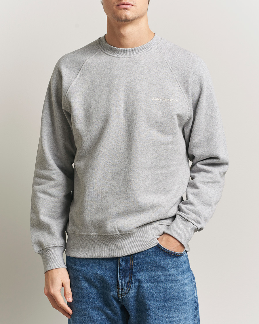 Herren | Pullover | Nudie Jeans | Palle Logo Crew Neck Sweatshirt Grey Melange