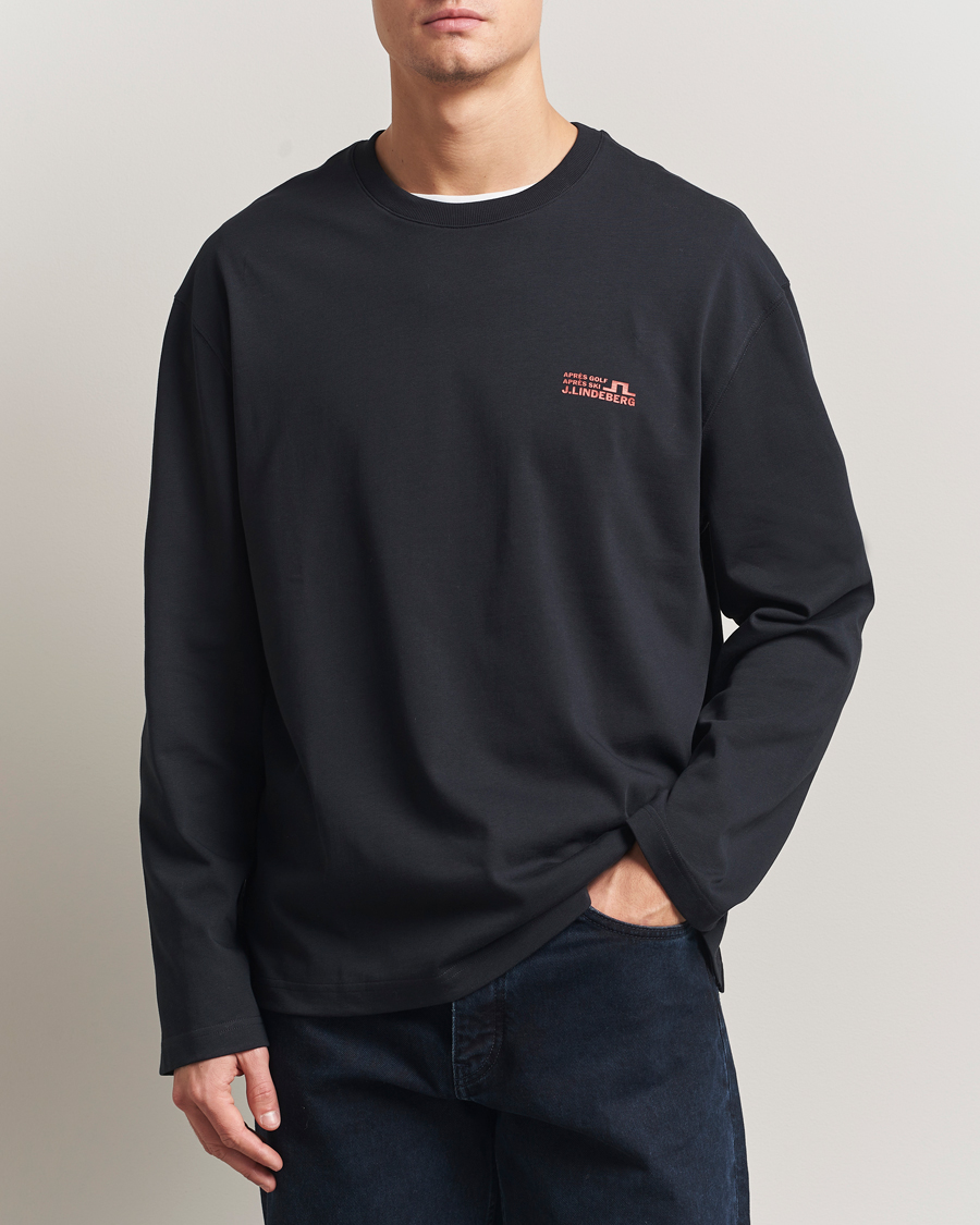 Herren | T-Shirts | J.Lindeberg | Walsh Printed Long Sleeve T-Shirt Black