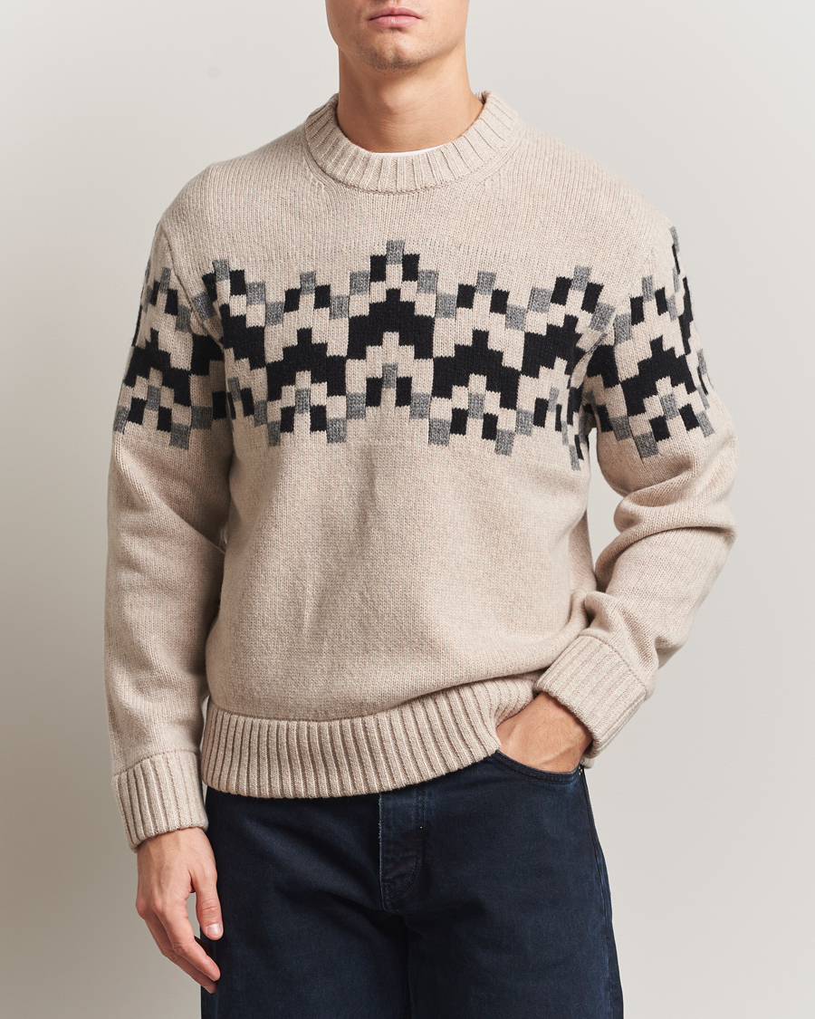 Herren | Pullover | J.Lindeberg | Faris Wool Knitted Fairisle Sweater Moonbeam