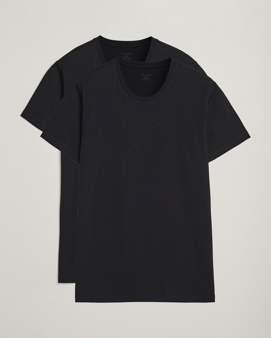 Herren | T-Shirts | Falke | 2-Pack Cotton Crew Neck T-Shirt Black
