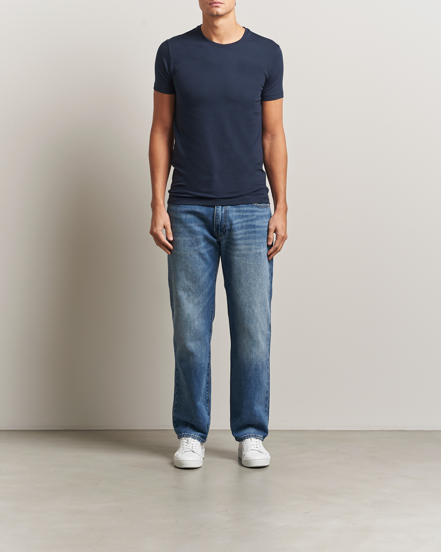 Herren | T-Shirts | Falke | 2-Pack Cotton Crew Neck T-Shirt Midnight