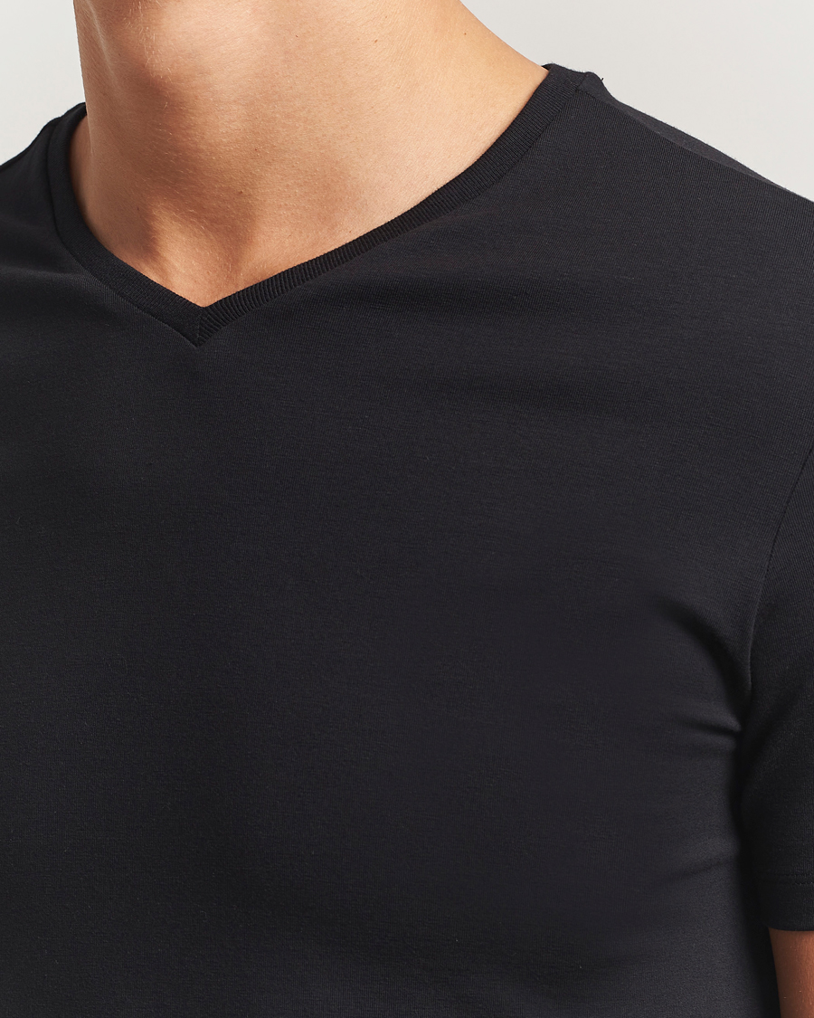 Herren | T-Shirts | Falke | 2-Pack Cotton V-Neck T-Shirt Black