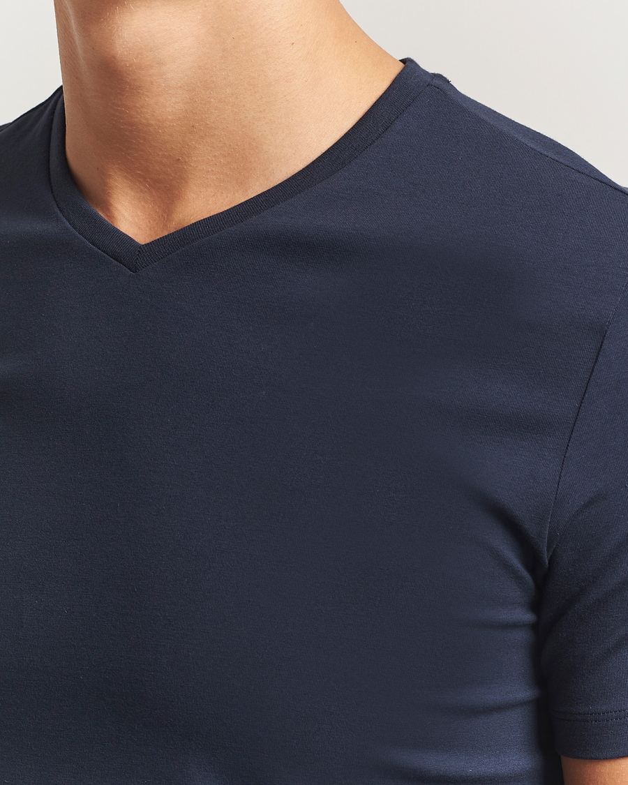 Herren | T-Shirts | Falke | 2-Pack Cotton V-Neck T-Shirt Midnight