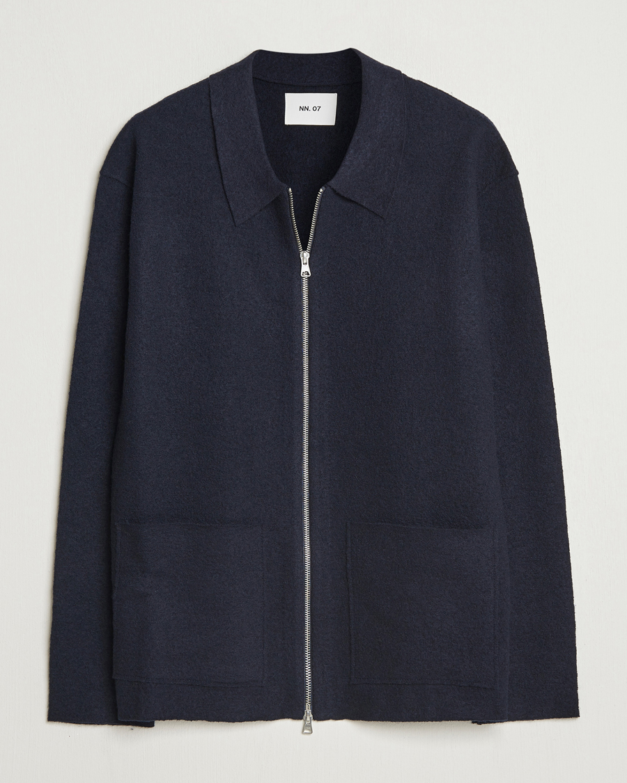 Herren | Pullover | NN07 | Jonas Boiled Wool Full Zip Navy Blue