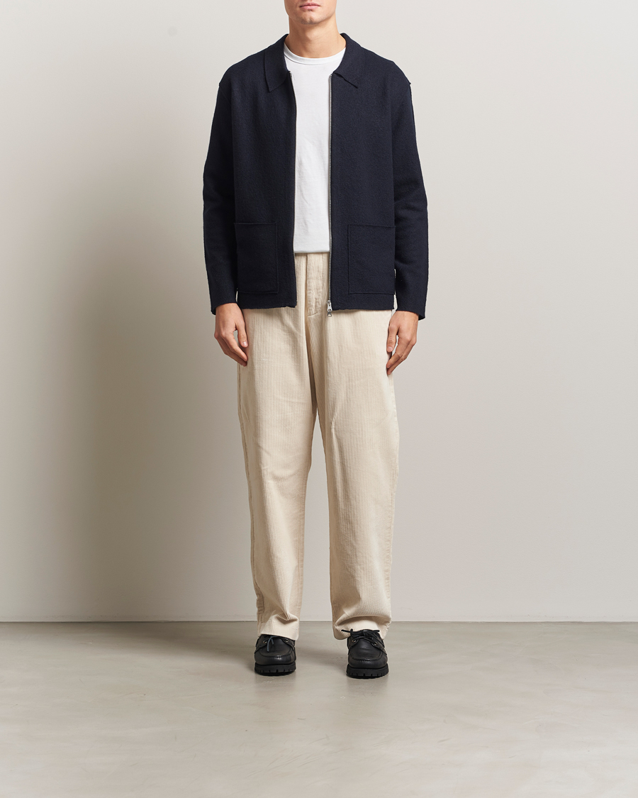 Herren | Pullover | NN07 | Jonas Boiled Wool Full Zip Navy Blue