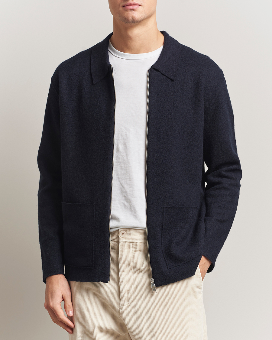 Herren | Pullover | NN07 | Jonas Boiled Wool Full Zip Navy Blue