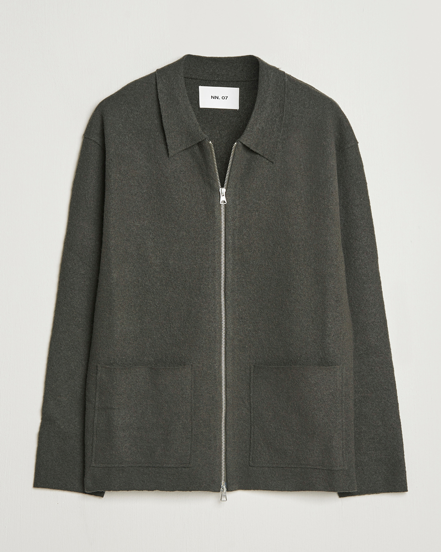 Herren | Pullover | NN07 | Jonas Boiled Wool Full Zip Dark Army