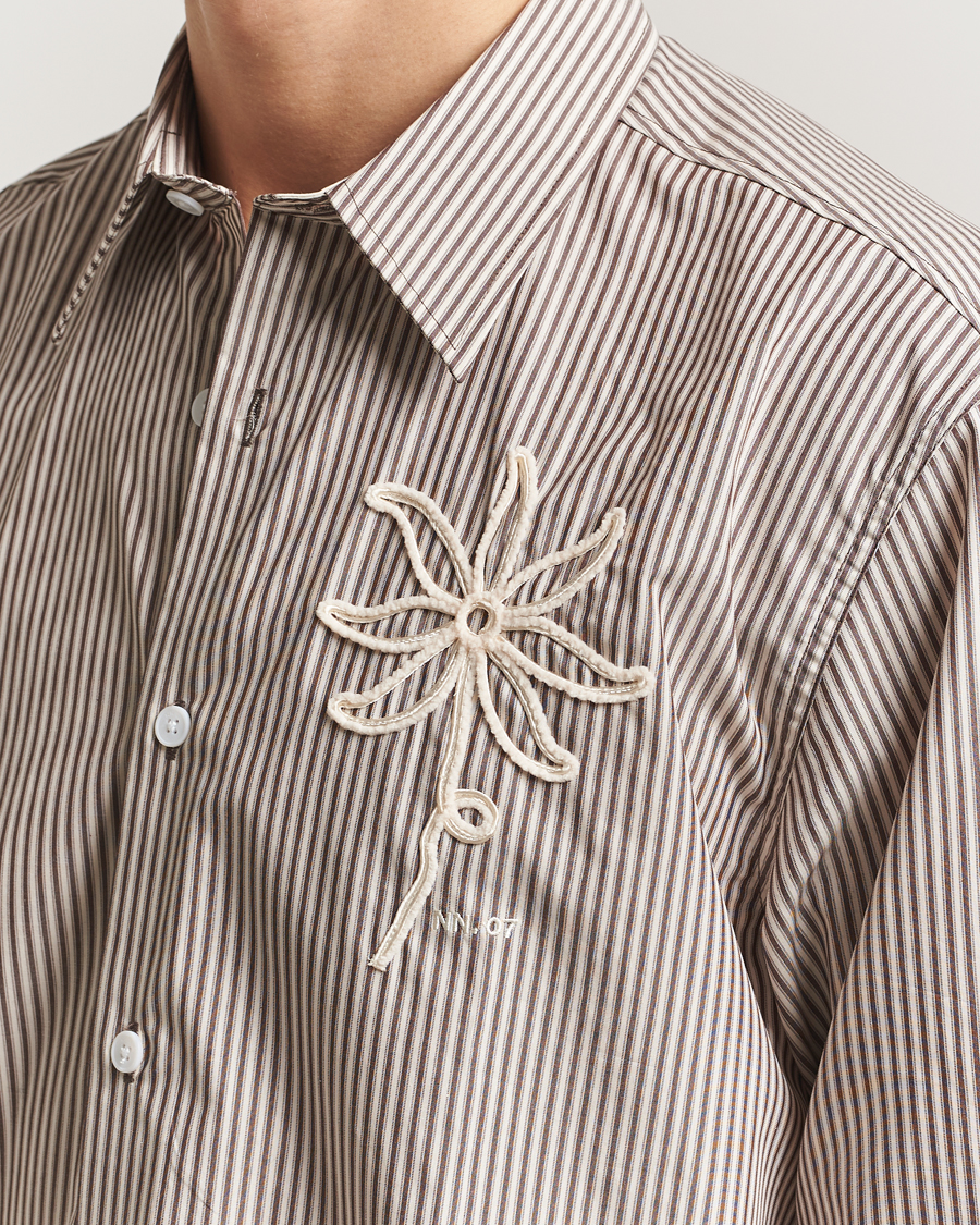Herren | Hemden | NN07 | Quinsy Striped Embroidered Shirt Brown