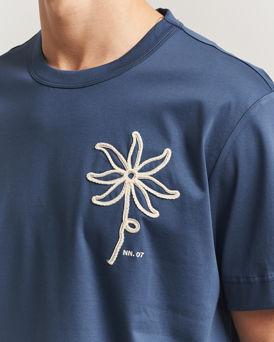 Herren | T-Shirts | NN07 | Pedro Embroidered T-Shirt Denim Blue