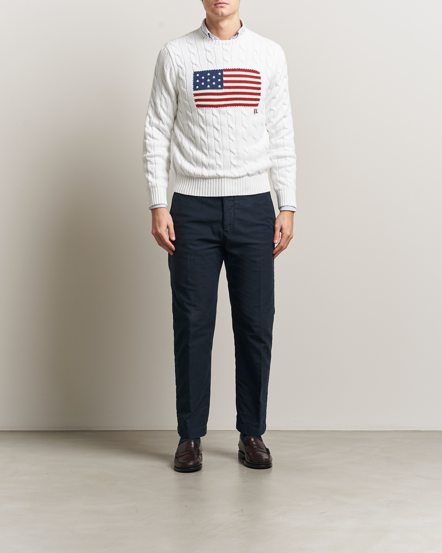 Herren | Pullover | Polo Ralph Lauren | Cotton Cable Flag Sweater Ceramic White