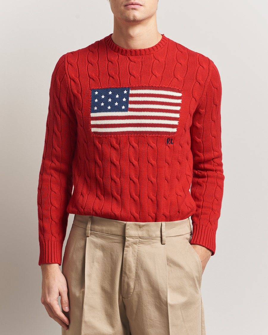 Herren | Pullover | Polo Ralph Lauren | Cotton Cable Flag Sweater RL 2000 Red