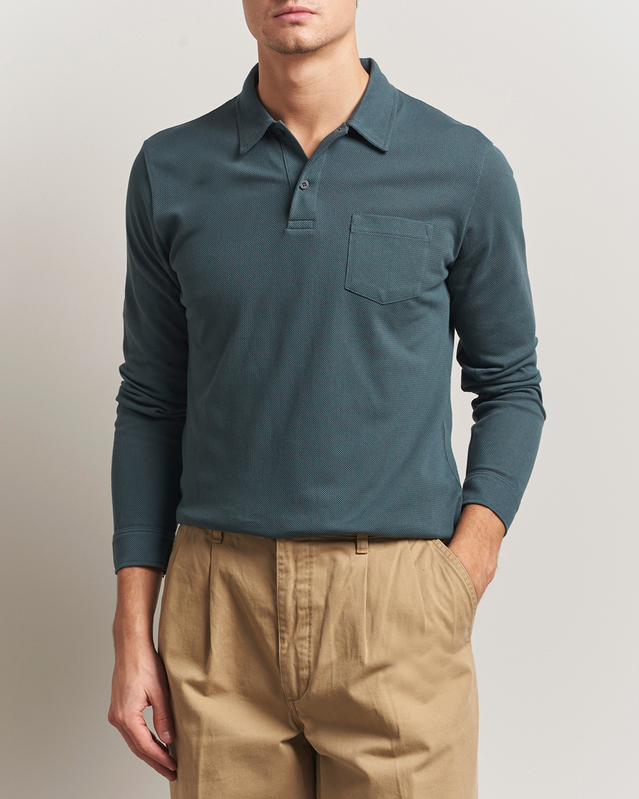 Herren | Poloshirts | Sunspel | Long Sleeve Riviera Polo Shirt Dark Petrol