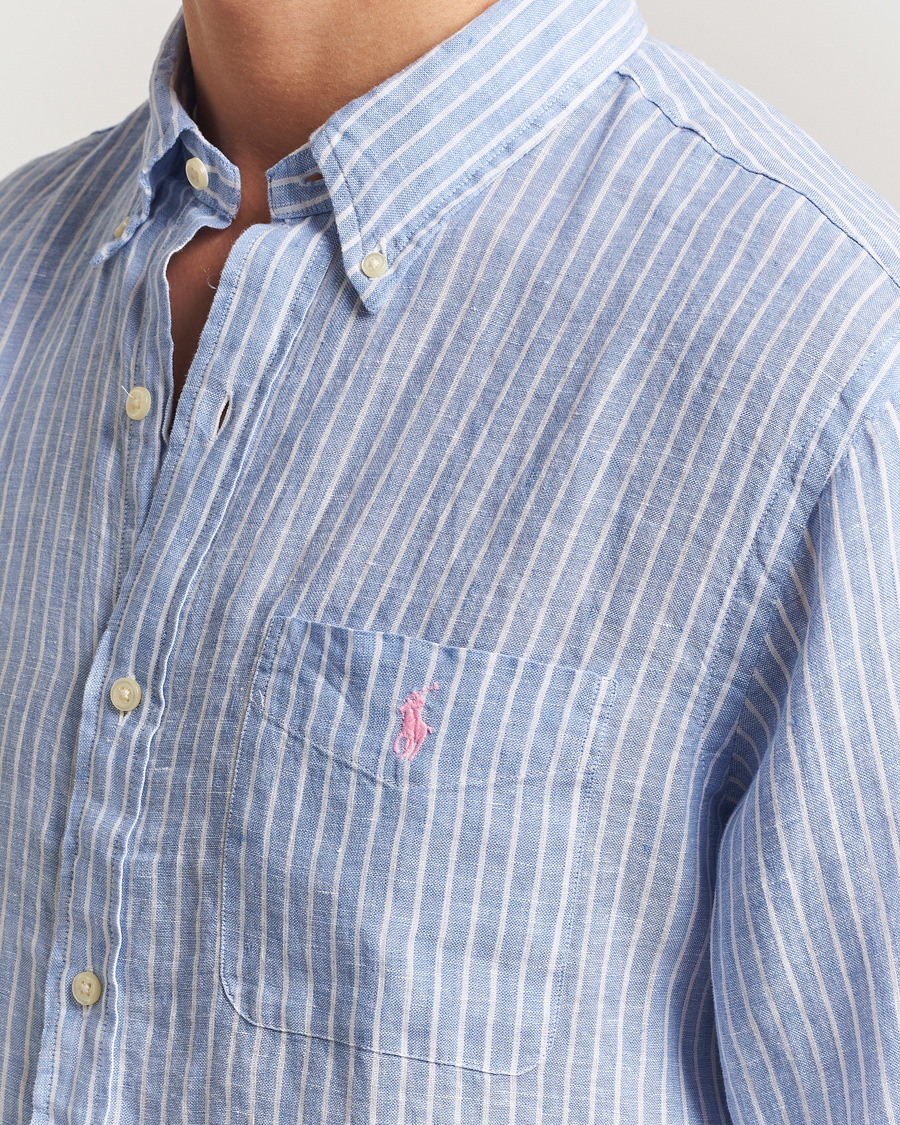 Herren | Hemden | Polo Ralph Lauren | Custom Fit Linen Striped Shirt Light Blue/White